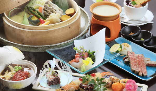 【基本／創作料理】当館の一番人気、基本のお食事。お肉と野菜のうまみ、日本酒とのペアリングを楽しんで