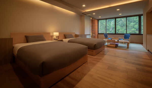 【和洋室】1日1組様限定のお部屋です。フランスベッドでゆっくりと夜をお過ごしください。