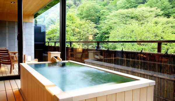 四季折々の景色をお愉しみ頂ける、半露天風呂。