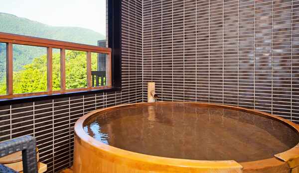 お部屋によって様々なタイプの源泉掛け流し風呂をお楽しみください。（スイートルーム）