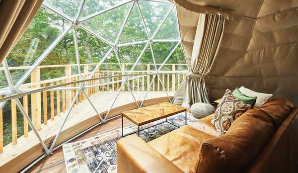 グランピング【ドーム型テント6m】セミダブル2台（最大2名）