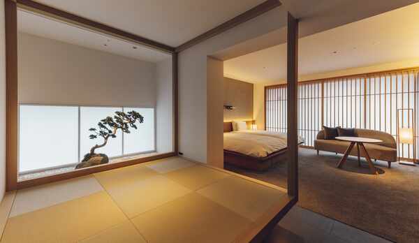 Tsuboniwa Suite／畳に布団を敷いてご宿泊いただけます。