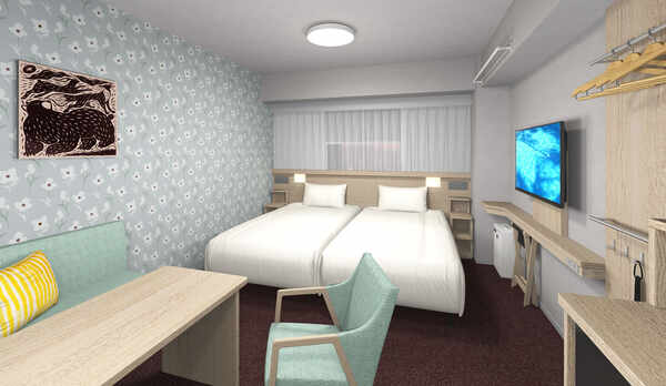 ツインルーム＋エキストラベッド　洗濯機＆電子レンジ付（イメージ）