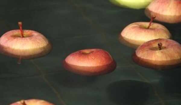 地元産が浮かぶ甘い香りのりんごの湯も