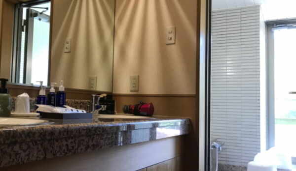 【和洋室のバスルーム】大き目のバスタブと2か所のシャワーがございます