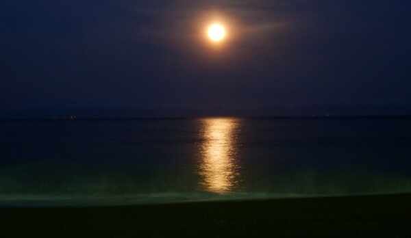 海から部屋に向けて一筋の月光が差し込みます。