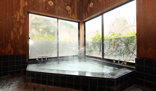 半露天風呂◆神経痛や筋肉痛に効能のある新田温泉です