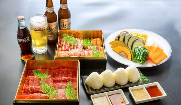 バーベキューセット一例（ワンドリンク付き）：7月〜9月はバーベキューもご利用いただけます。