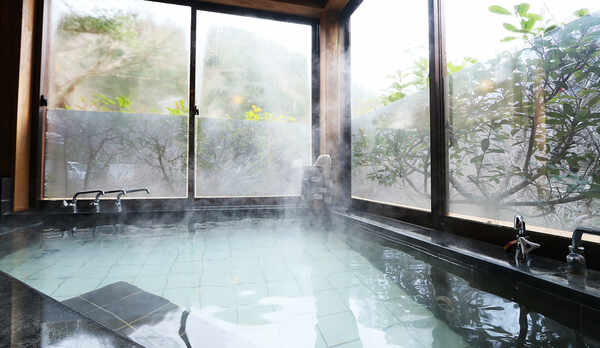 半露天風呂◆神経痛や筋肉痛に効能のある新田温泉です