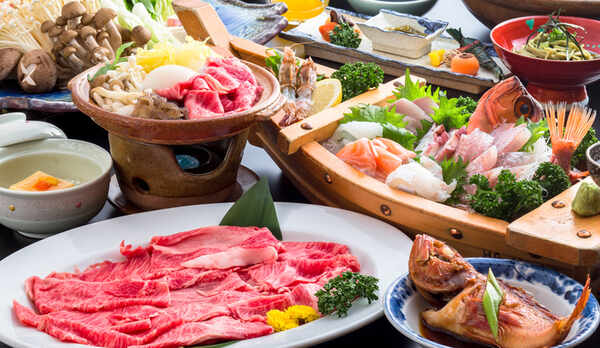 但馬牛しゃぶ★豪華お造り船盛り★但馬牛すき焼プラン