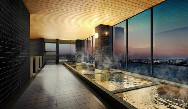 4種の内湯・展望温泉・ジェットバスに加え岩盤浴・サウナ・アカスリなどの大規模温泉施設