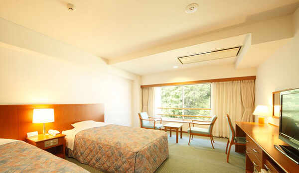 お目当ては温泉！景色は見えなくてもＯＫ！「大釈の湯」が近い【西館森林側】洋室ツイン　トイレ・洗面完備