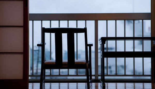 客室から望む湯けむり